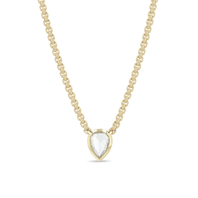 2.73 ctw Rose Cut Pear Shaped Diamond Box Chain Necklace sold by Zoe Chicco