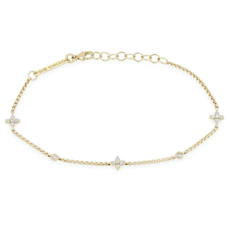14k Prong Diamond Quad & Floating Diamond Station Extra Small Box Chain Bracelet sold by Zoe Chicco