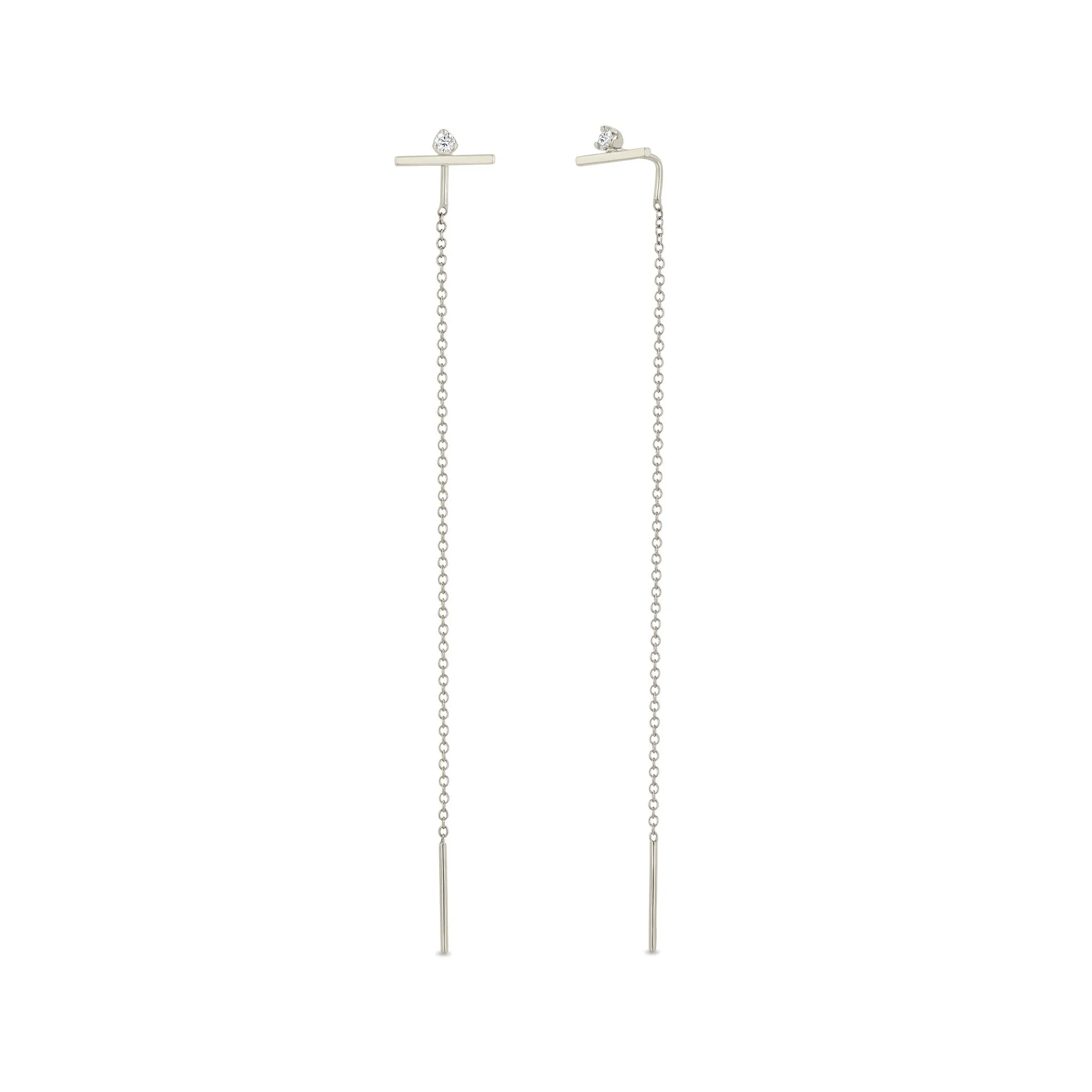 14k Stacked Diamond Bar Chain Threader Earrings sold by Zoe Chicco product image thumbnail 5