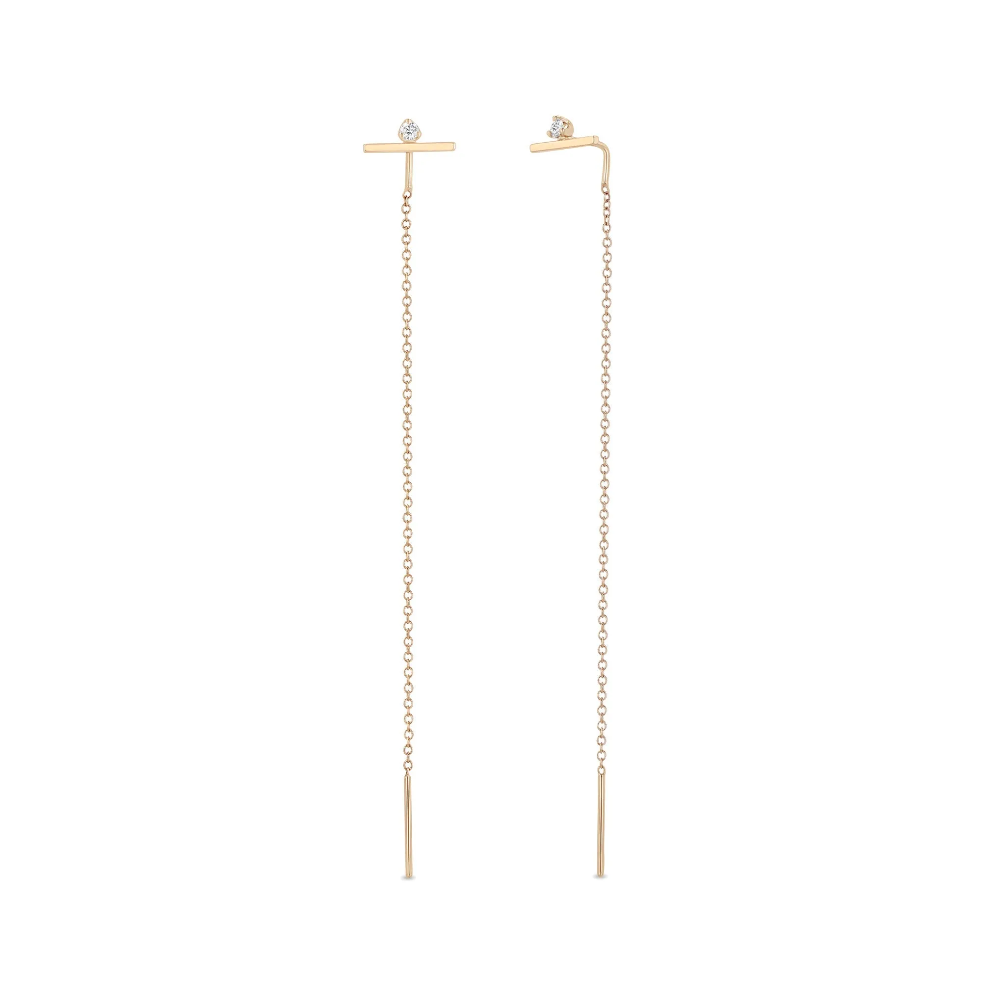 14k Stacked Diamond Bar Chain Threader Earrings sold by Zoe Chicco product image thumbnail 3