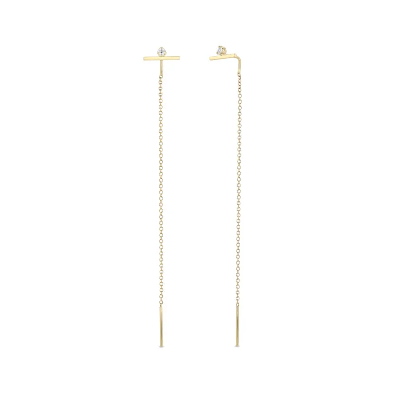 14k Stacked Diamond Bar Chain Threader Earrings sold by Zoe Chicco
