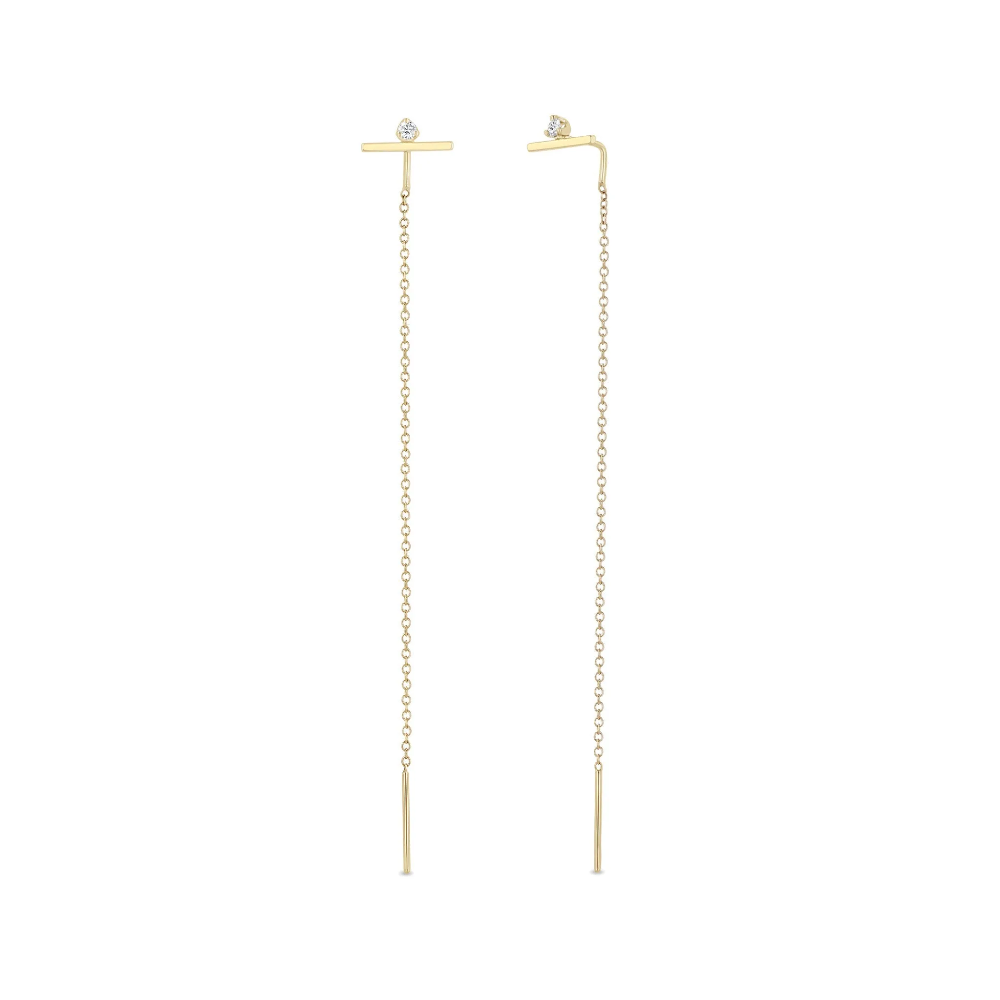 14k Stacked Diamond Bar Chain Threader Earrings sold by Zoe Chicco