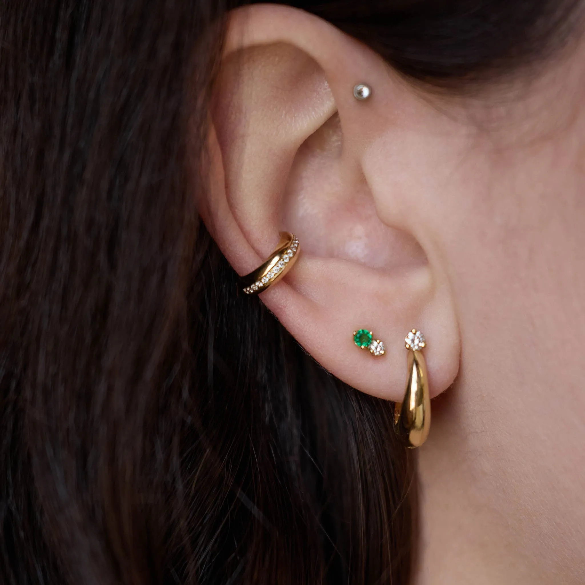 14k Prong Diamond Tapered Dome Hinge Hoops sold by Zoe Chicco product image thumbnail 2