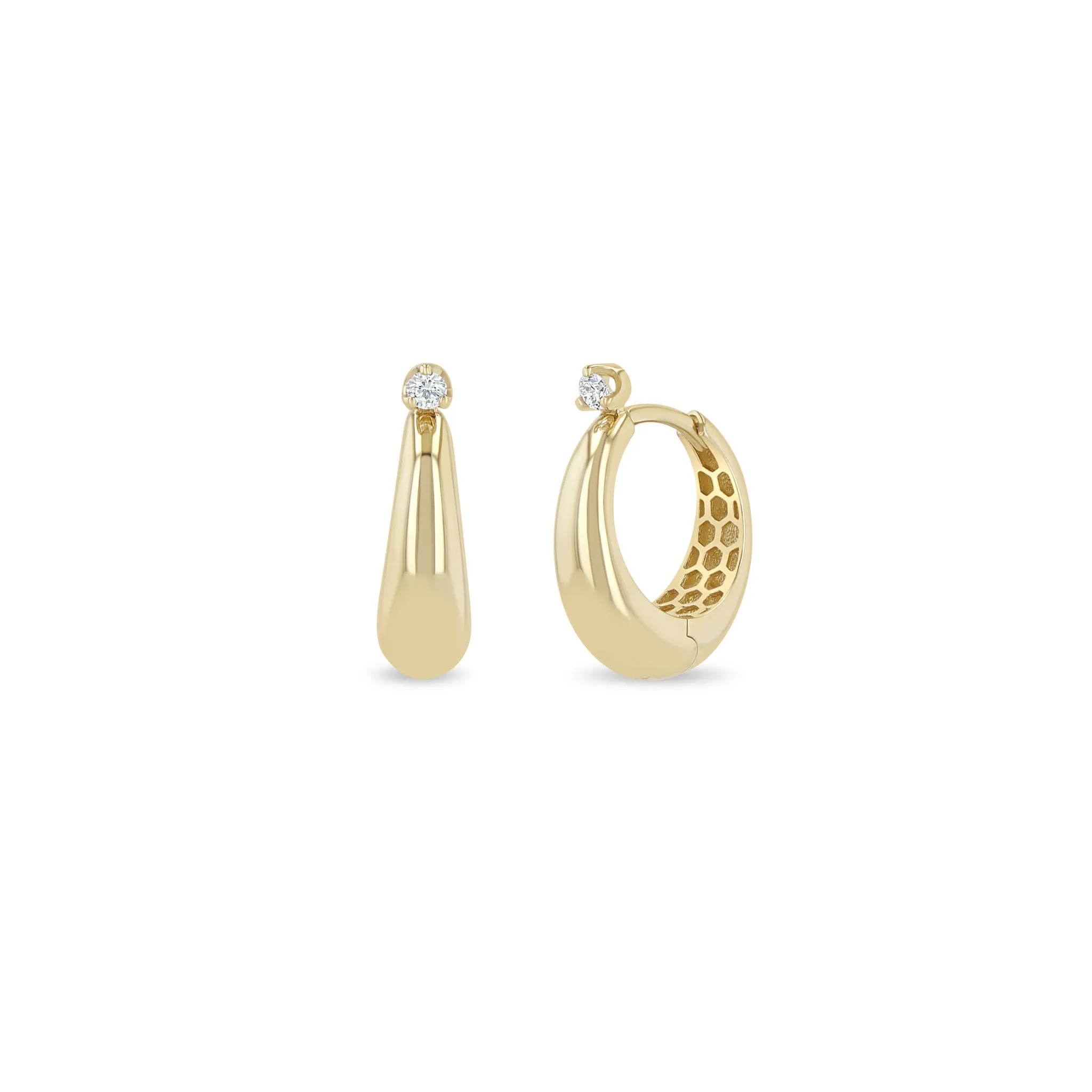 14k Prong Diamond Tapered Dome Hinge Hoops sold by Zoe Chicco