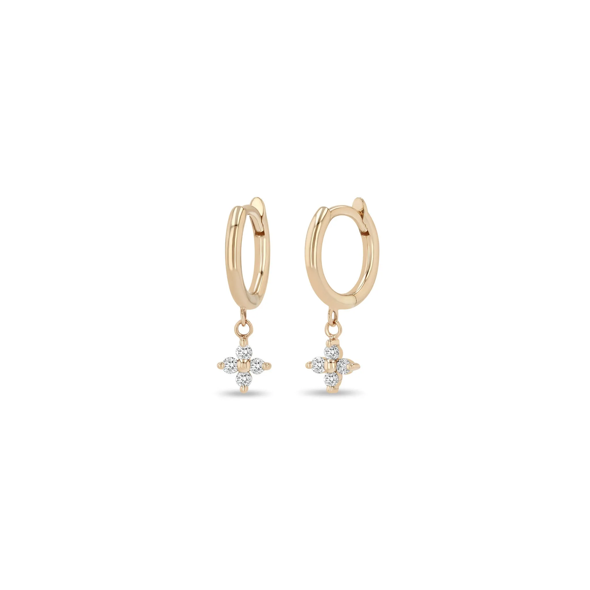 14k Dangling Prong Diamond Quad Small Hinge Huggie Hoops sold by Zoe Chicco product image thumbnail 4