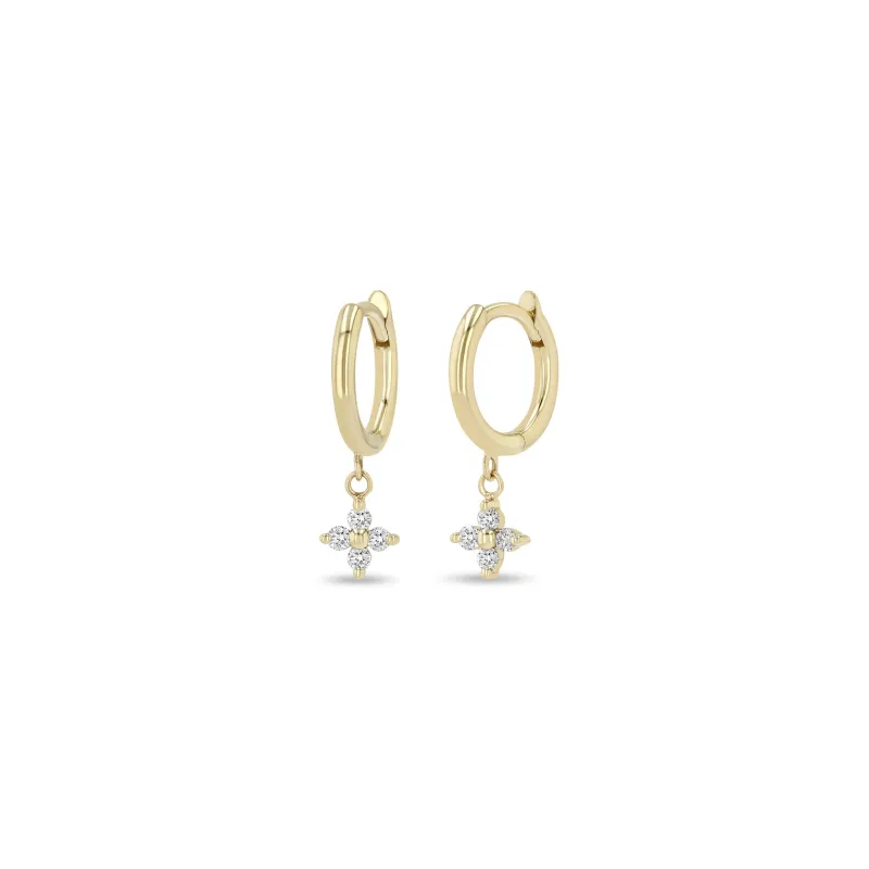 14k Dangling Prong Diamond Quad Small Hinge Huggie Hoops sold by Zoe Chicco