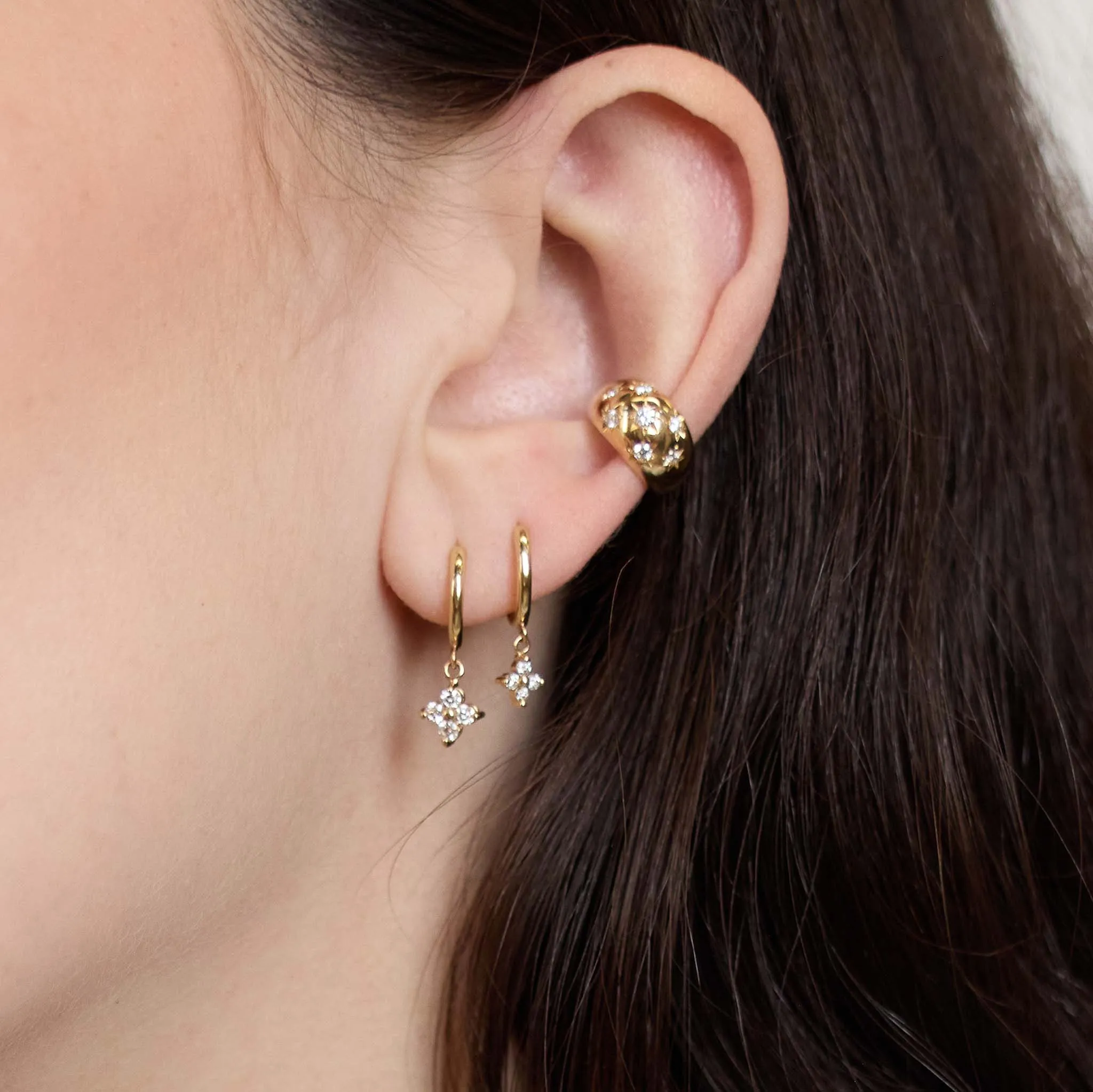 14k Dangling Prong Diamond Quad Small Hinge Huggie Hoops sold by Zoe Chicco product image thumbnail 2