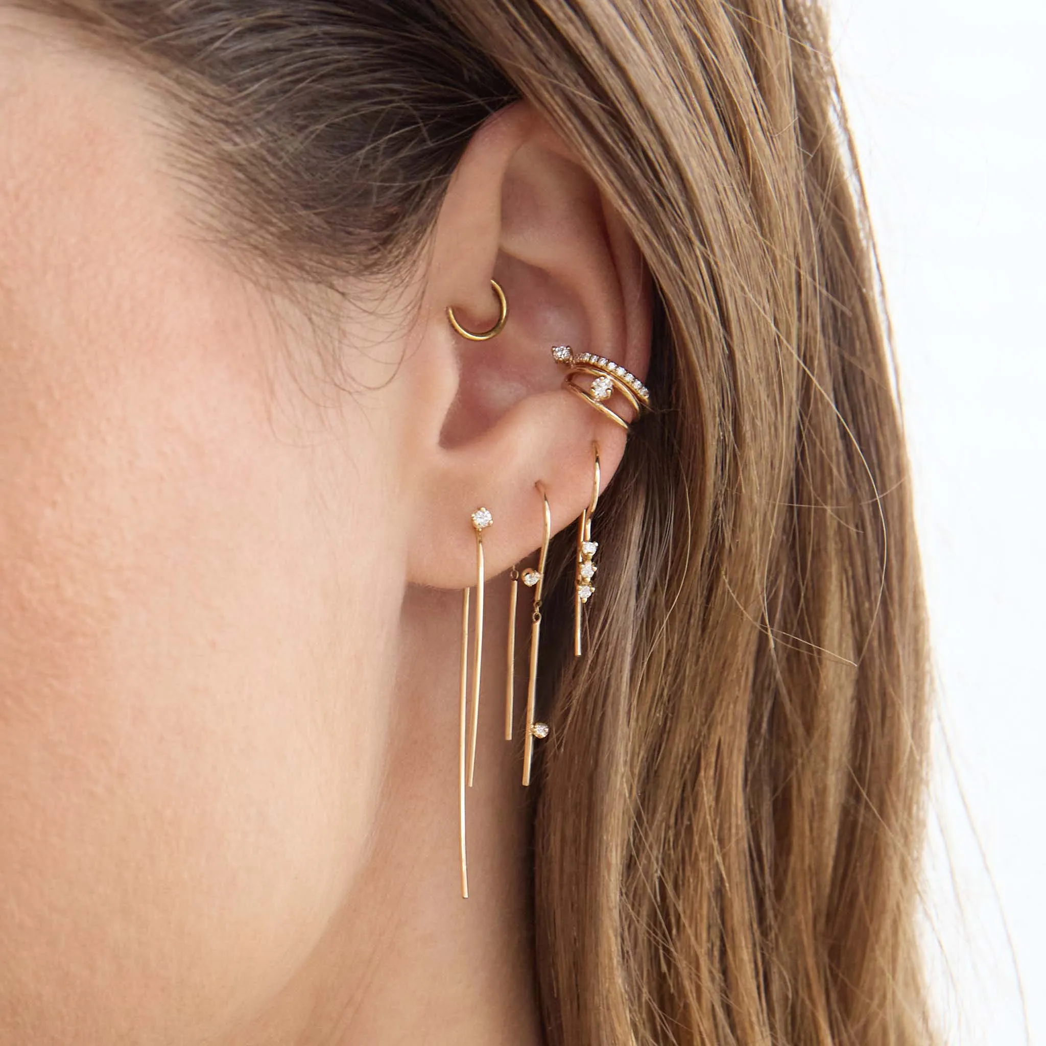 14k Prong Diamond Wire Threader Earrings sold by Zoe Chicco product image thumbnail 2