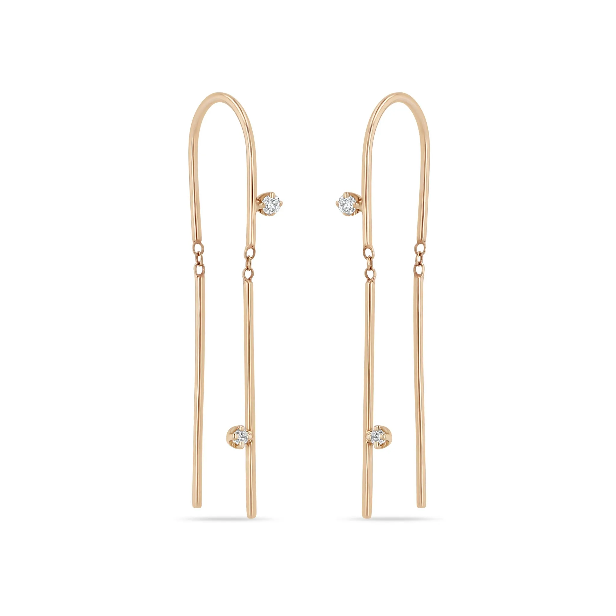 14k 2 Prong Diamond U Wire Threader Earrings sold by Zoe Chicco product image thumbnail 5