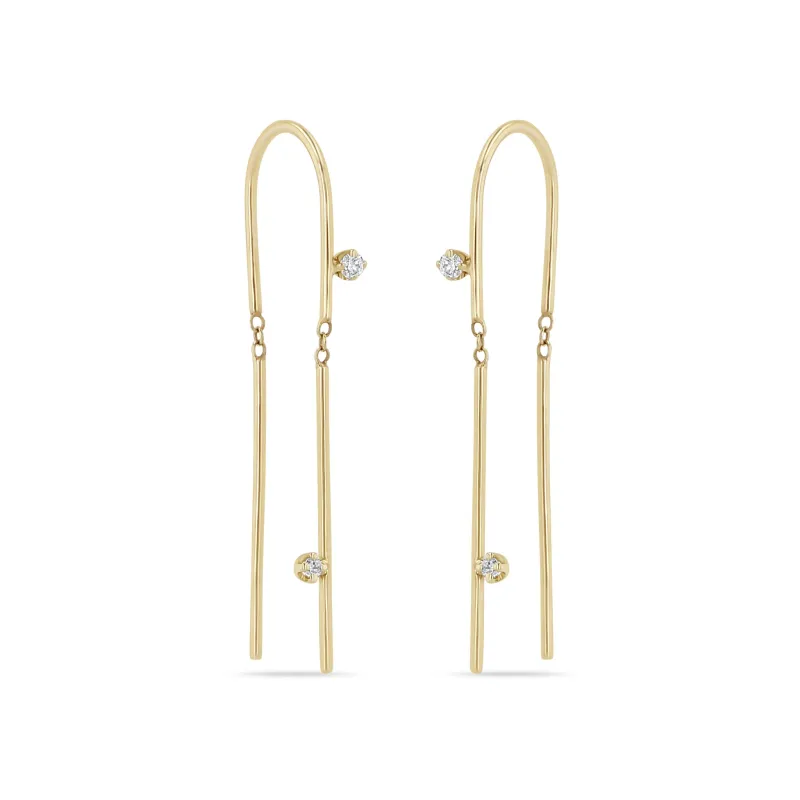 14k 2 Prong Diamond U Wire Threader Earrings sold by Zoe Chicco