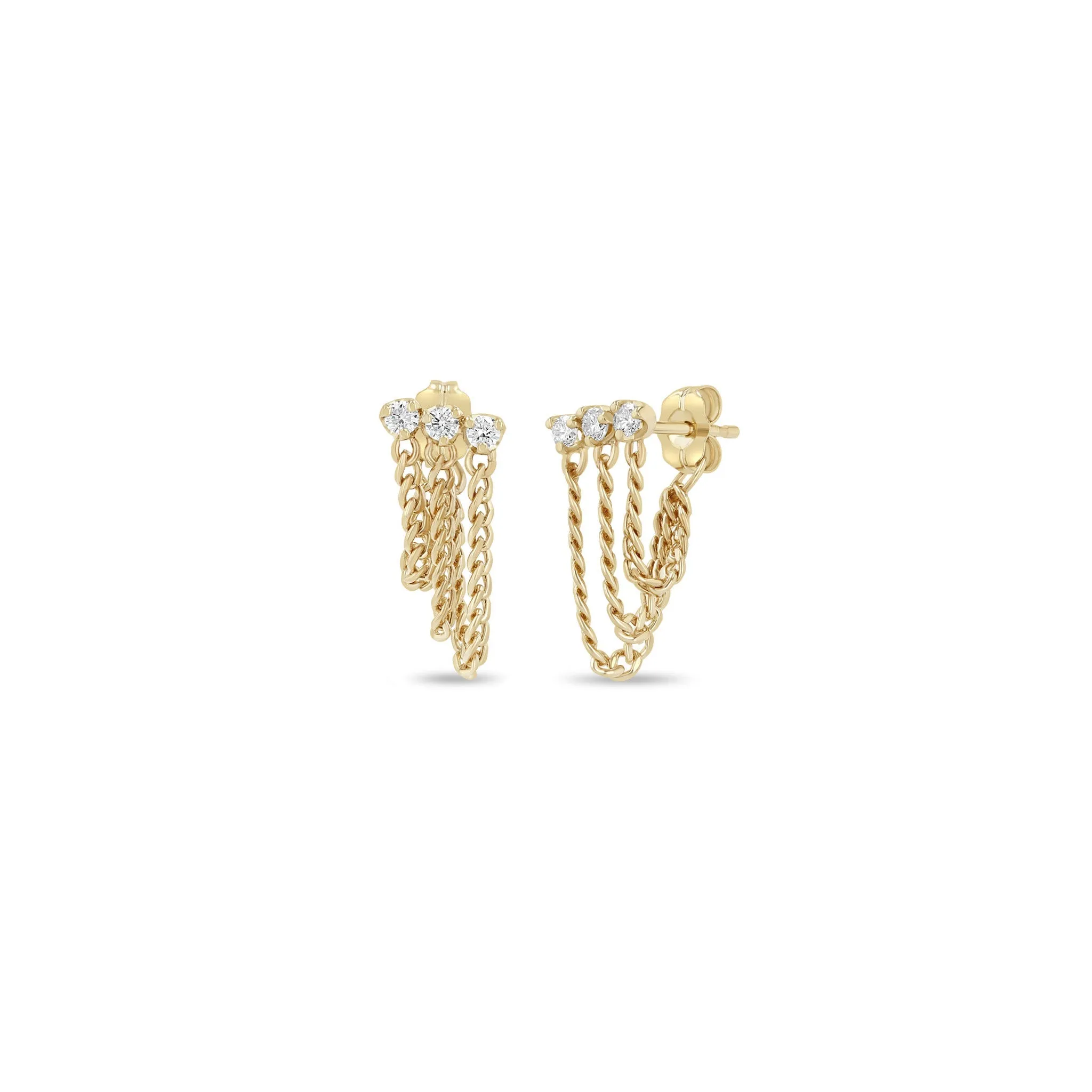 14k Prong Diamond & Curb Chain Huggie Waterfall Earrings sold by Zoe Chicco
