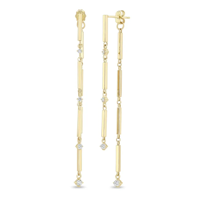 14k Prong Diamond & Linked Bar Long Double Drop Earrings sold by Zoe Chicco