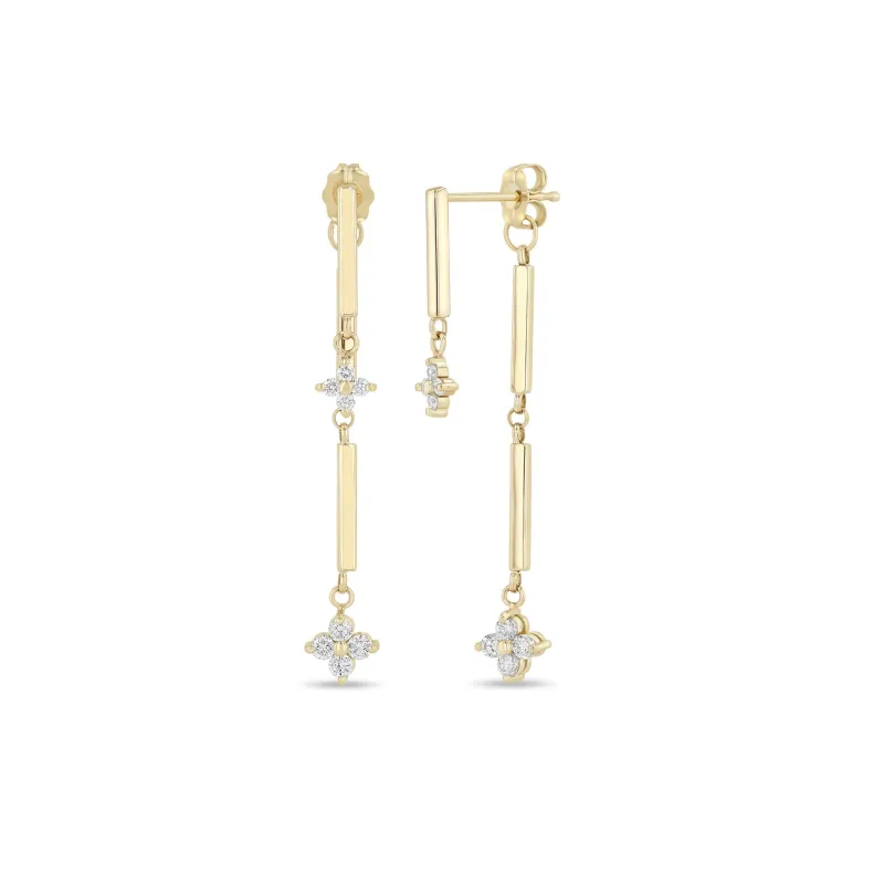 14k Mixed Prong Diamond Quad & Linked Bar Double Drop Earrings sold by Zoe Chicco