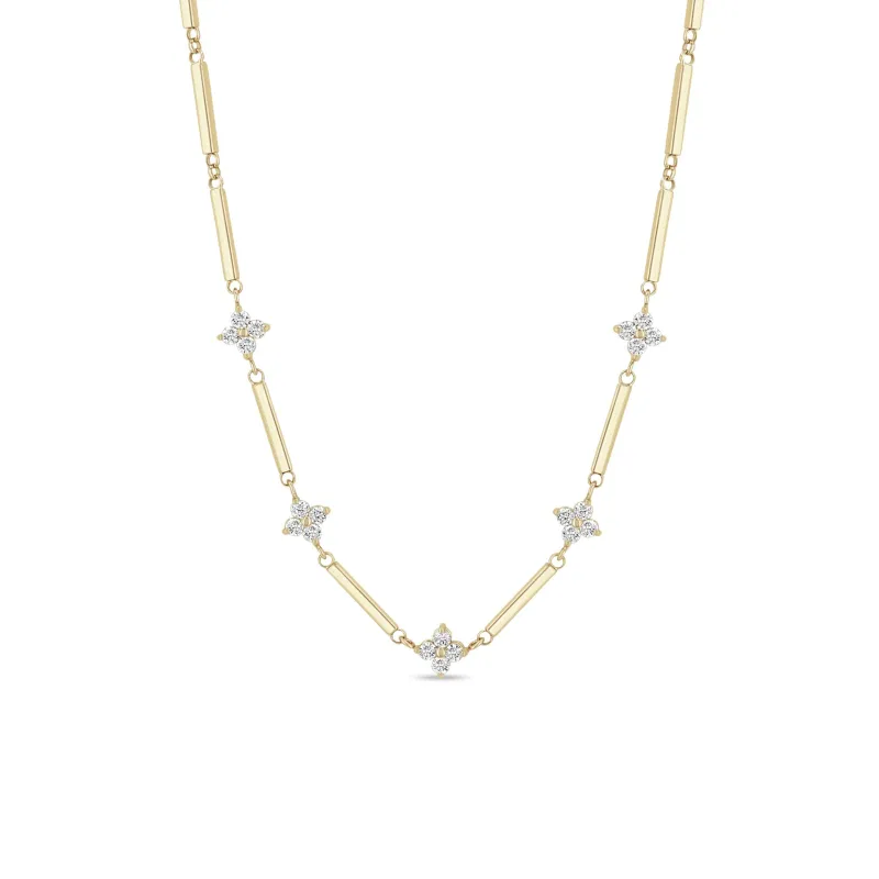 14k Gold Linked Bar & 5 Prong Diamond Quad Necklace sold by Zoe Chicco
