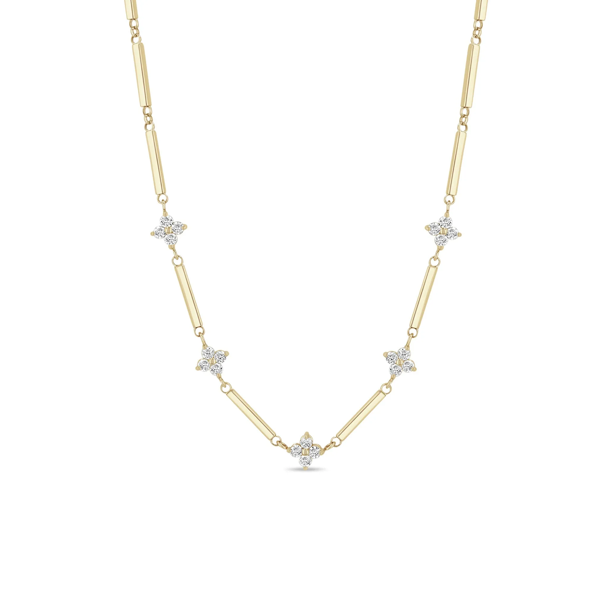 14k Gold Linked Bar & 5 Prong Diamond Quad Necklace sold by Zoe Chicco