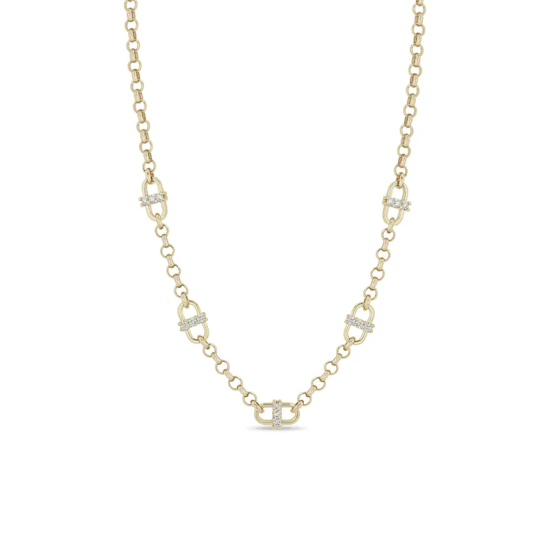 14k 3 Prong Diamond Open Link Station Medium Rolo Chain Necklace sold by Zoe Chicco
