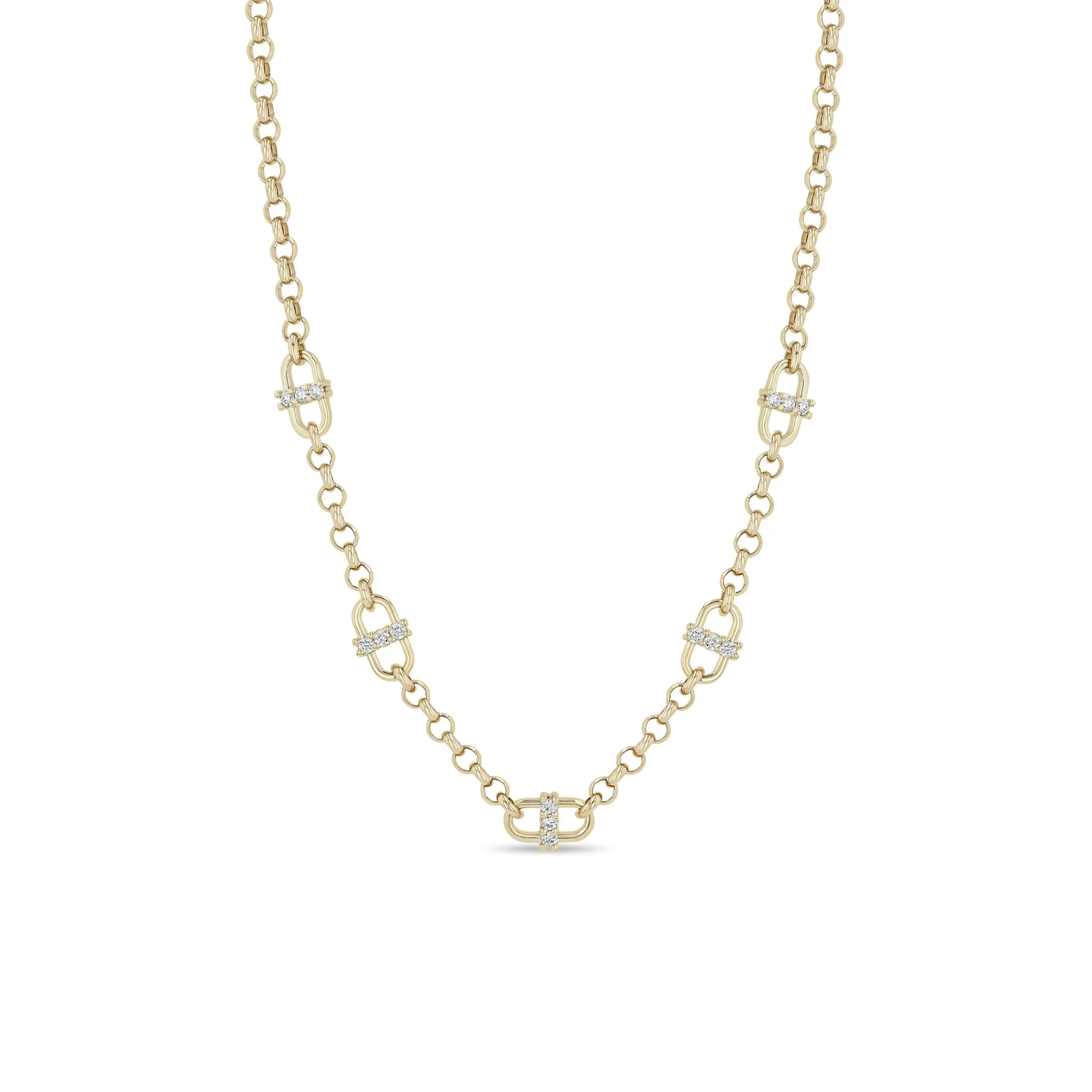 14k 3 Prong Diamond Open Link Station Medium Rolo Chain Necklace sold by Zoe Chicco