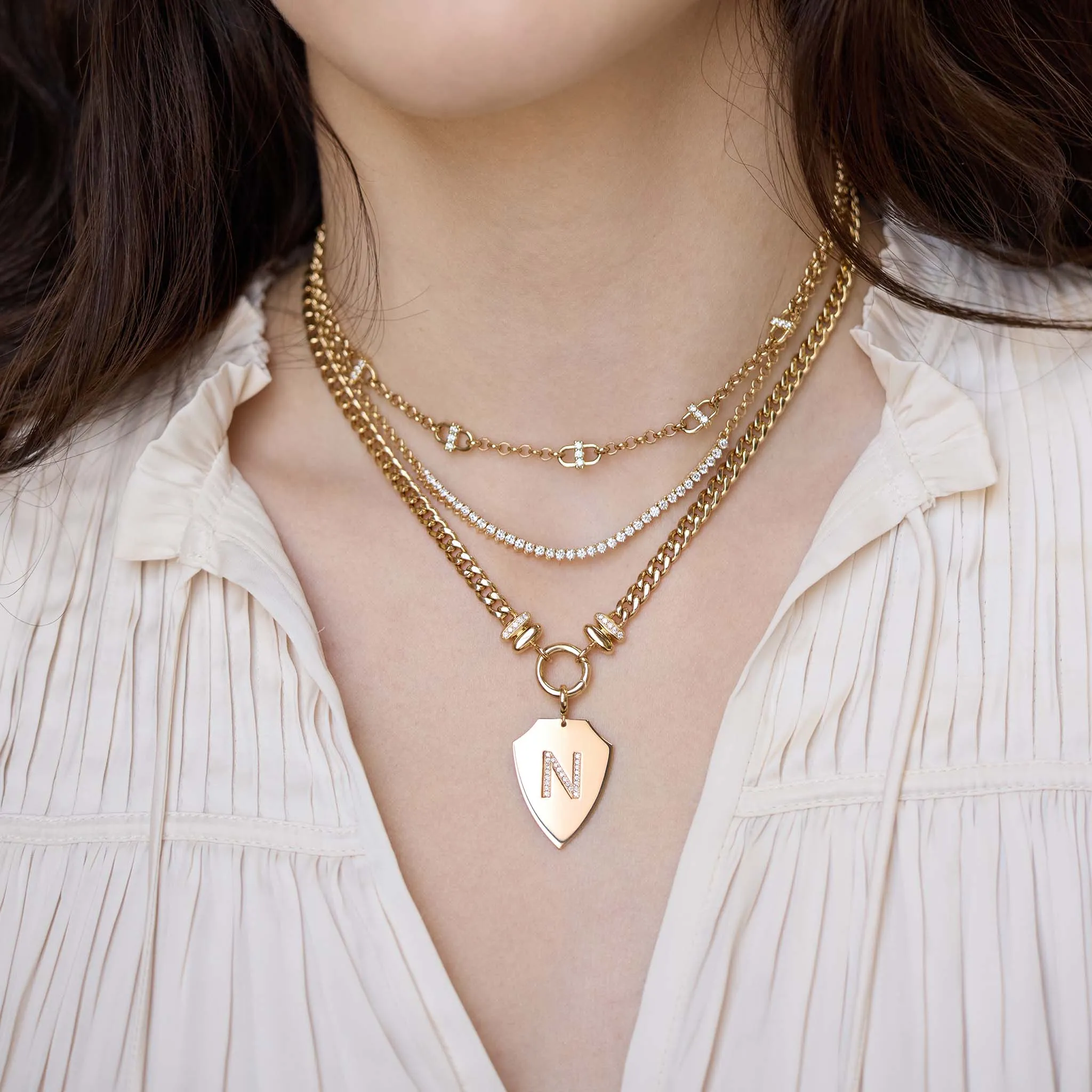 14k 3 Prong Diamond Open Link Station Medium Rolo Chain Necklace sold by Zoe Chicco product image thumbnail 2