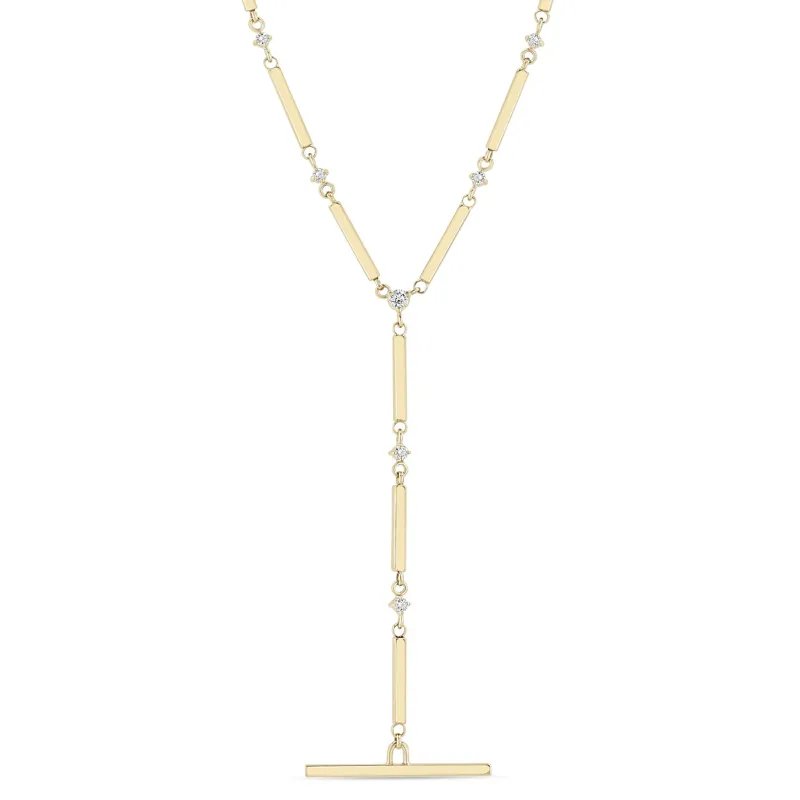 14k Gold Linked Bar & Prong Diamond Faux Toggle Lariat Necklace sold by Zoe Chicco
