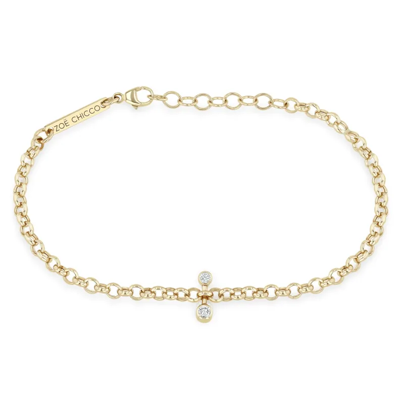 14k Mixed Diamond Bezel Barbell Medium Rolo Chain Bracelet sold by Zoe Chicco