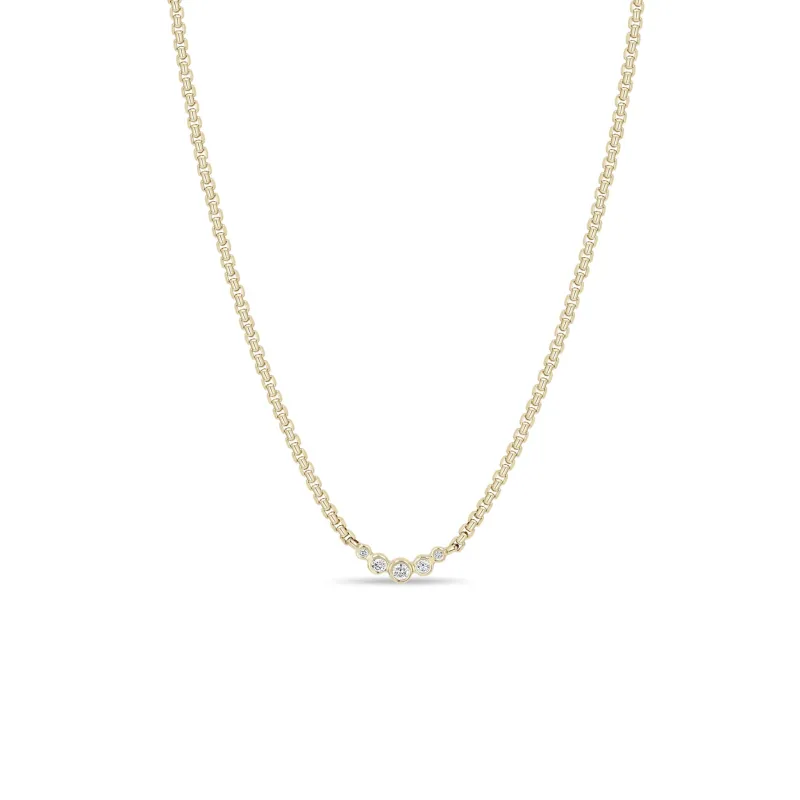 14k 5 Graduated Diamond Bezel Small Box Chain Necklace sold by Zoe Chicco