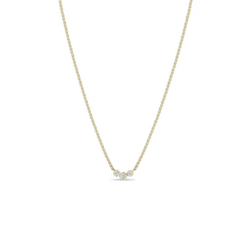 14k 3 Graduated Diamond Bezel Extra Small Box Chain Necklace sold by Zoe Chicco