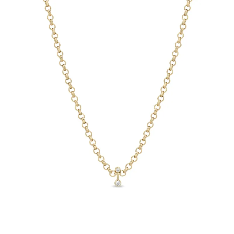 14k Mixed Diamond Bezel Barbell Medium Rolo Chain Necklace sold by Zoe Chicco