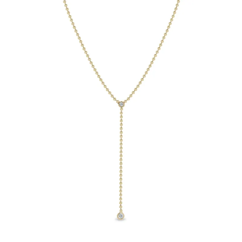 14k Floating Diamond Bead Chain Lariat Necklace sold by Zoe Chicco