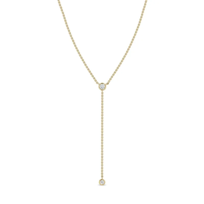 14k Floating Diamond Extra Small Box Chain Lariat Necklace sold by Zoe Chicco
