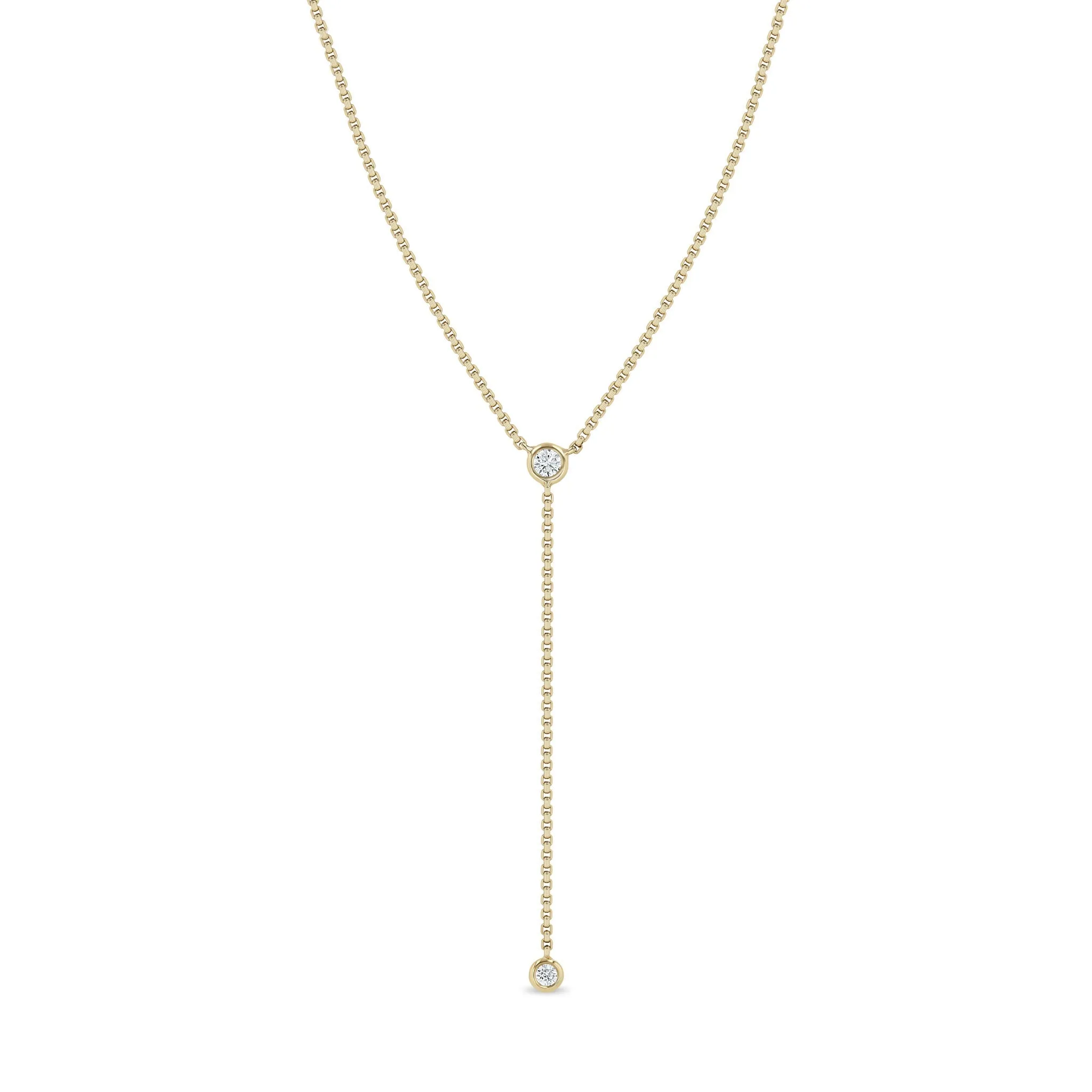 14k Floating Diamond Extra Small Box Chain Lariat Necklace sold by Zoe Chicco