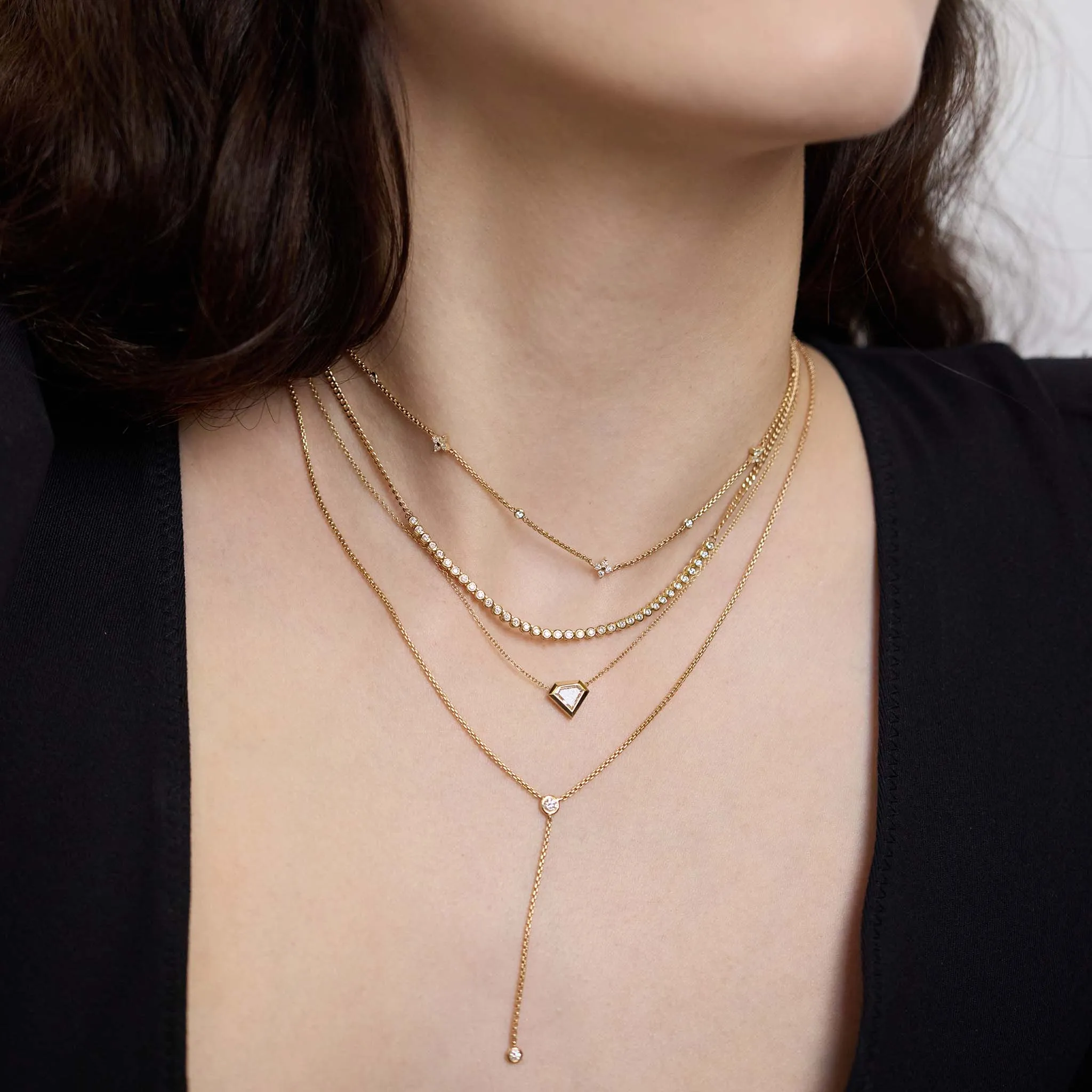 14k Floating Diamond Extra Small Box Chain Lariat Necklace sold by Zoe Chicco product image thumbnail 2