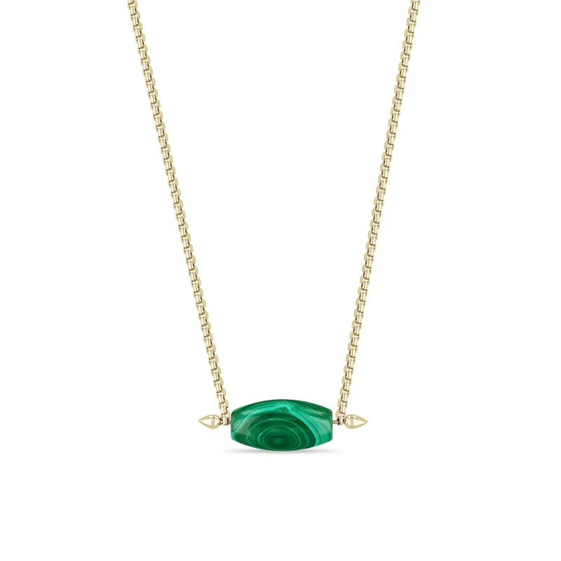 14k Malachite Barrel Bead Small Box Chain Necklace sold by Zoe Chicco
