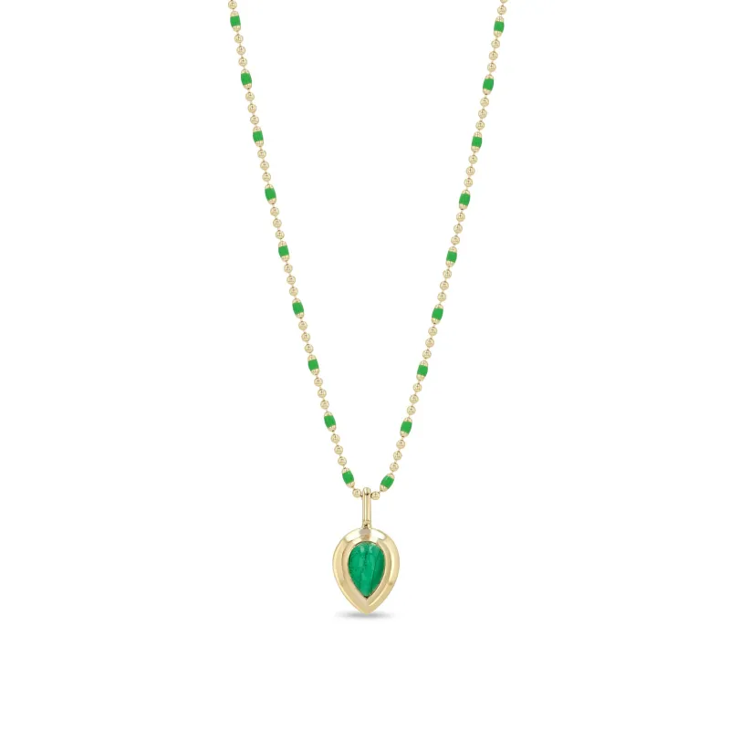 14k Pear Malachite Bezel Pendant Enamel Tube Bar Chain Necklace sold by Zoe Chicco