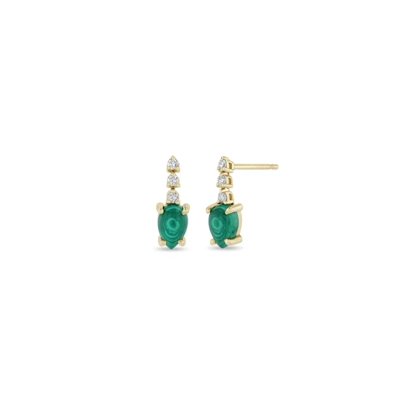 14k Pear Malachite Short Diamond Tennis Drop Earrings sold by Zoe Chicco