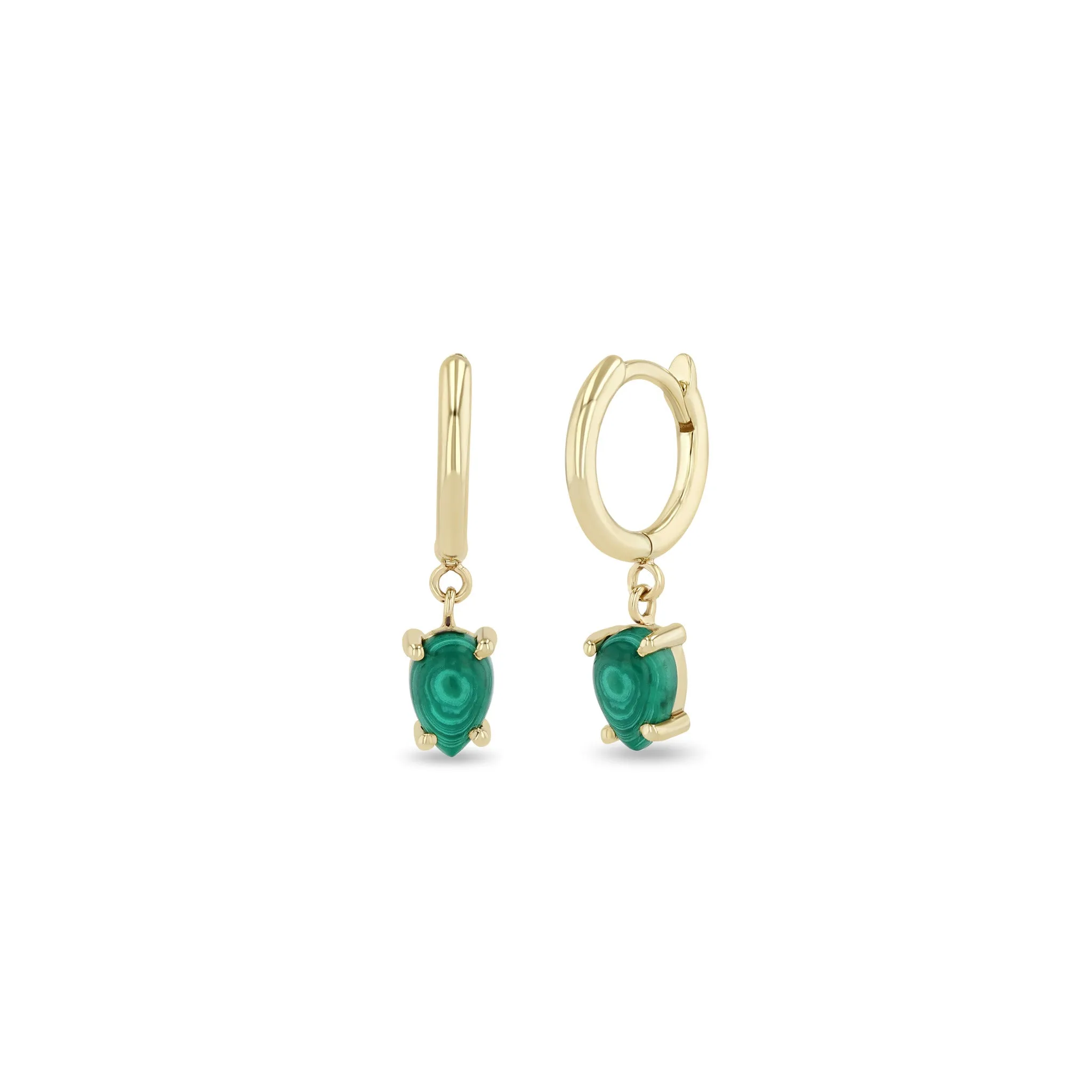 14k Dangling Pear Malachite Small Pavé Diamond Hinge Huggie Hoops sold by Zoe Chicco product image thumbnail 3
