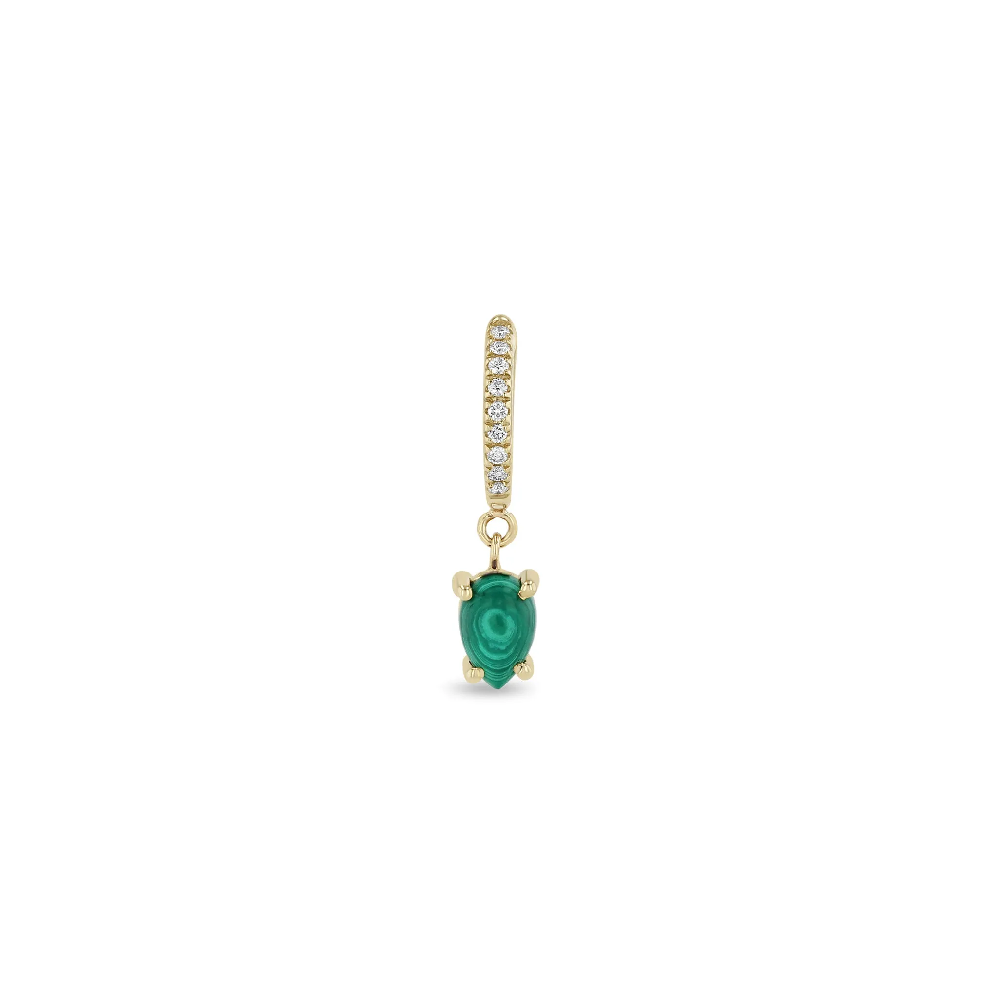 14k Dangling Pear Malachite Small Pavé Diamond Hinge Huggie Hoops sold by Zoe Chicco product image thumbnail 2