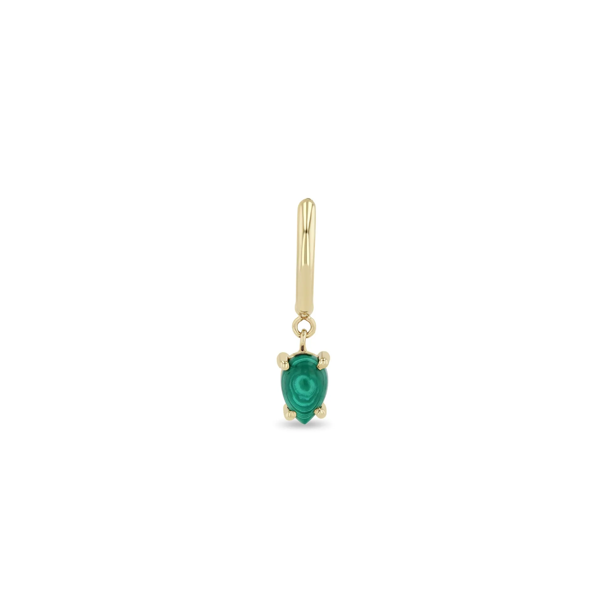 14k Dangling Pear Malachite Small Pavé Diamond Hinge Huggie Hoops sold by Zoe Chicco product image thumbnail 4