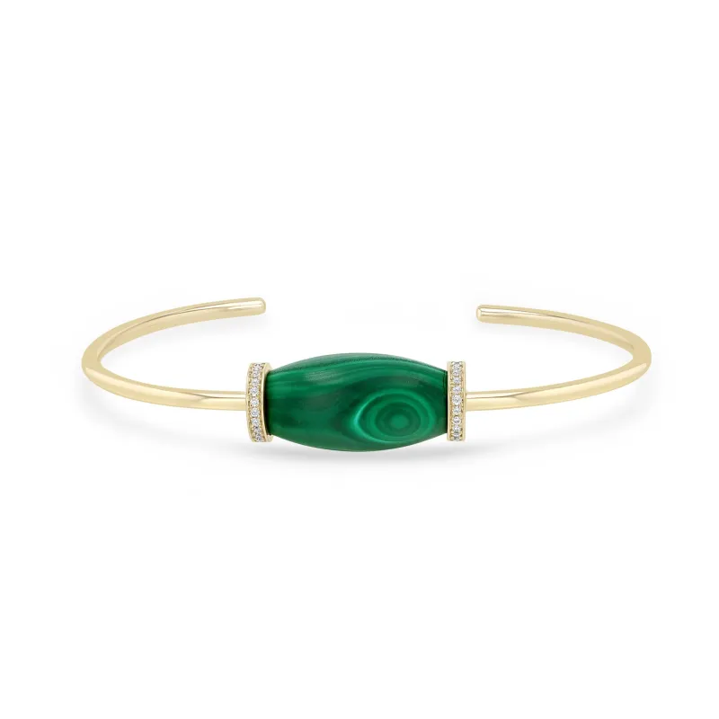 14k Diamond Malachite Barrel Bead Cuff made by Zoe Chicco