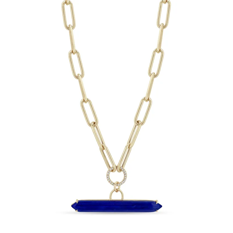 14k Lapis Bar & Pavé Diamond Circle Large Paperclip Chain Necklace sold by Zoe Chicco