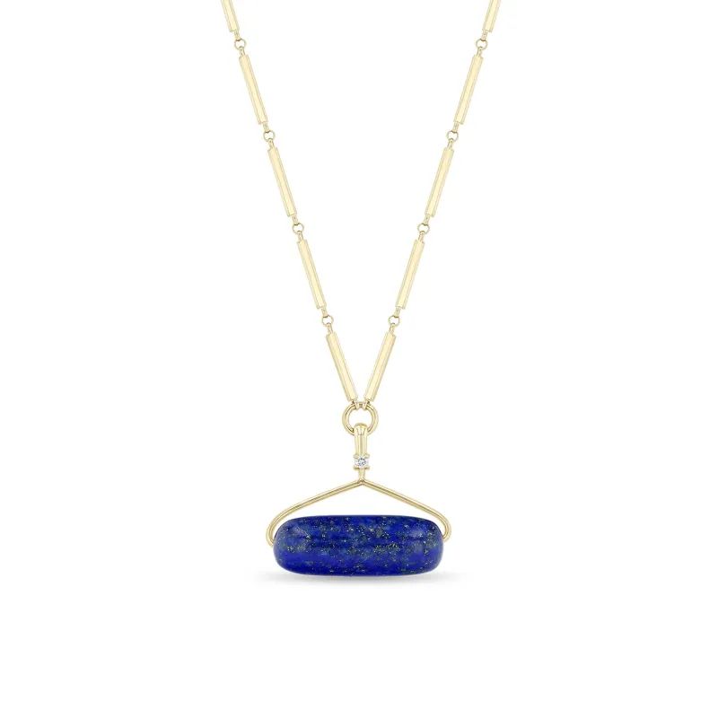 14k Lapis Roller Bead Pendant Gold Linked Bar Necklace sold by Zoe Chicco