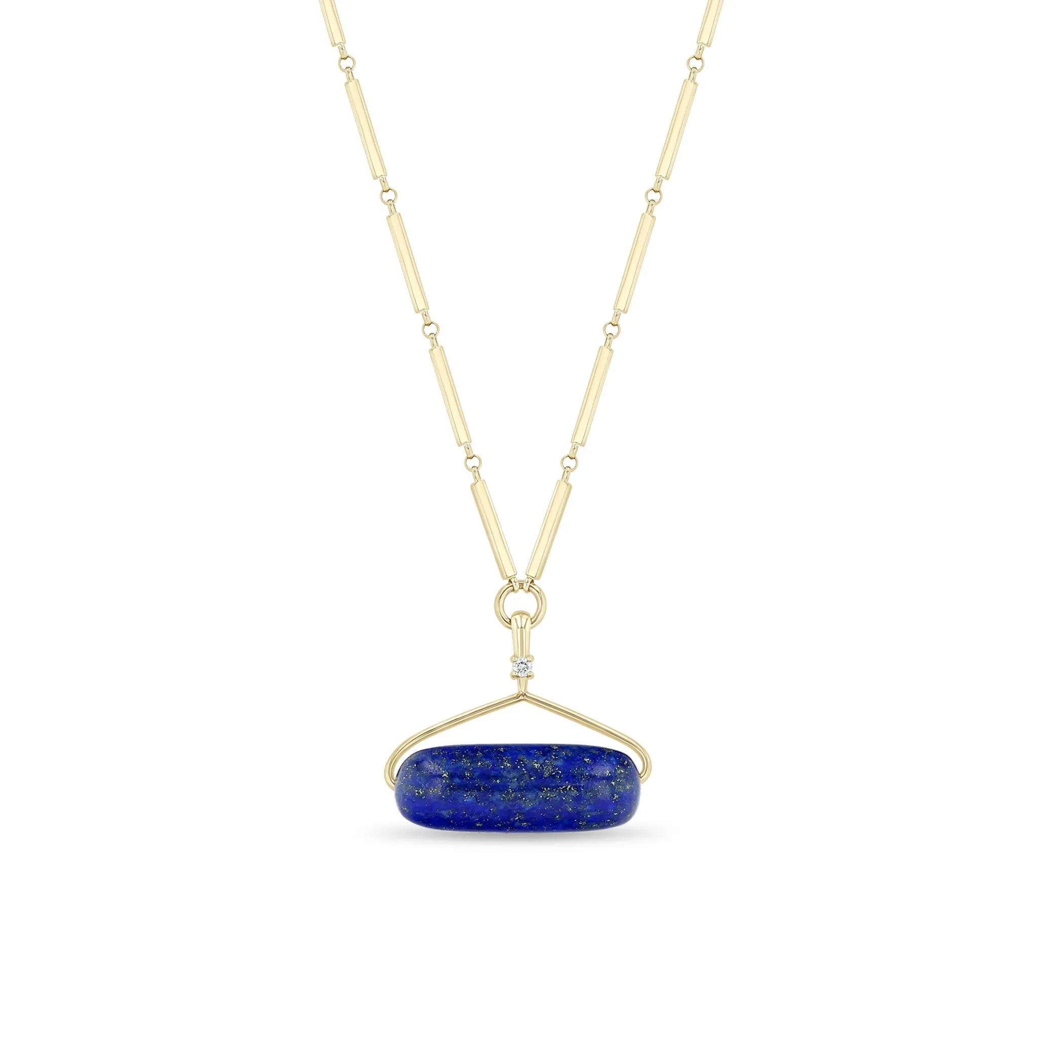 14k Lapis Roller Bead Pendant Gold Linked Bar Necklace sold by Zoe Chicco