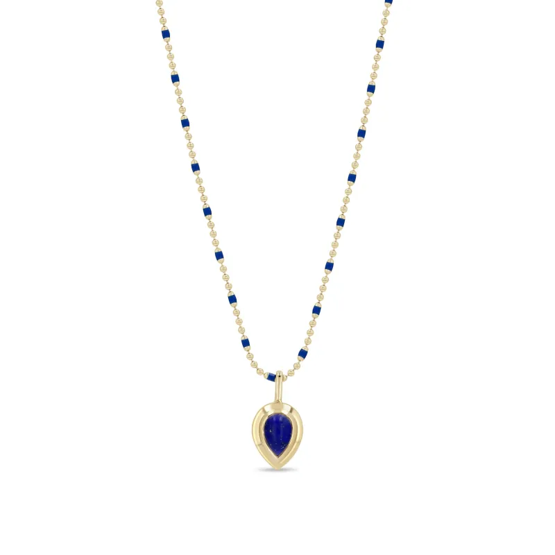14k Pear Lapis Bezel Pendant Enamel Tube Bar Chain Necklace sold by Zoe Chicco