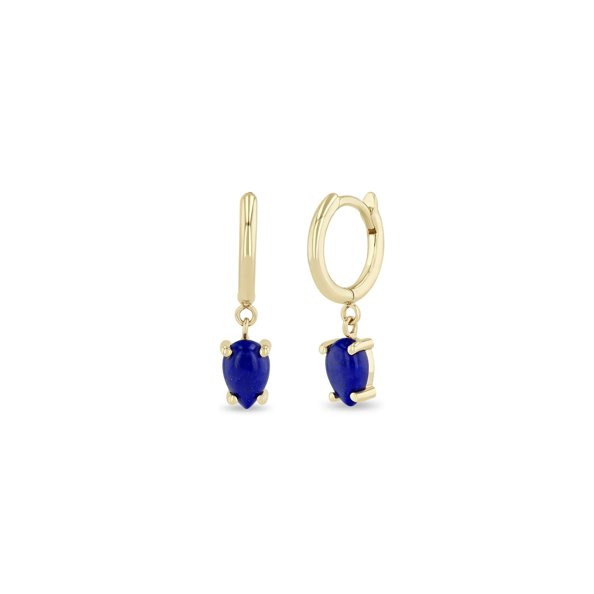 14k Dangling Pear Lapis Small Pavé Diamond Hinge Huggie Hoops sold by Zoe Chicco product image thumbnail 4