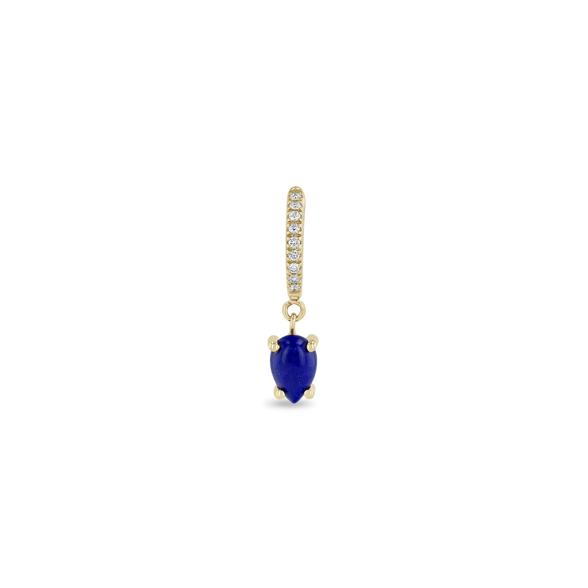14k Dangling Pear Lapis Small Pavé Diamond Hinge Huggie Hoops sold by Zoe Chicco product image thumbnail 3