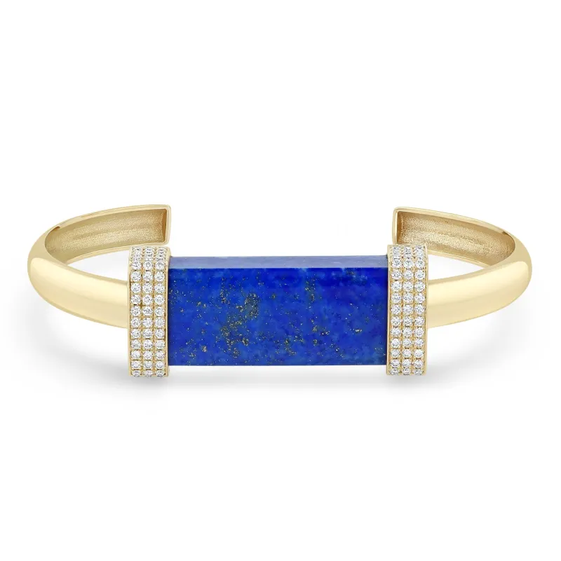 14k Large Lapis & Pavé Diamond Bar Half Round Cuff sold by Zoe Chicco