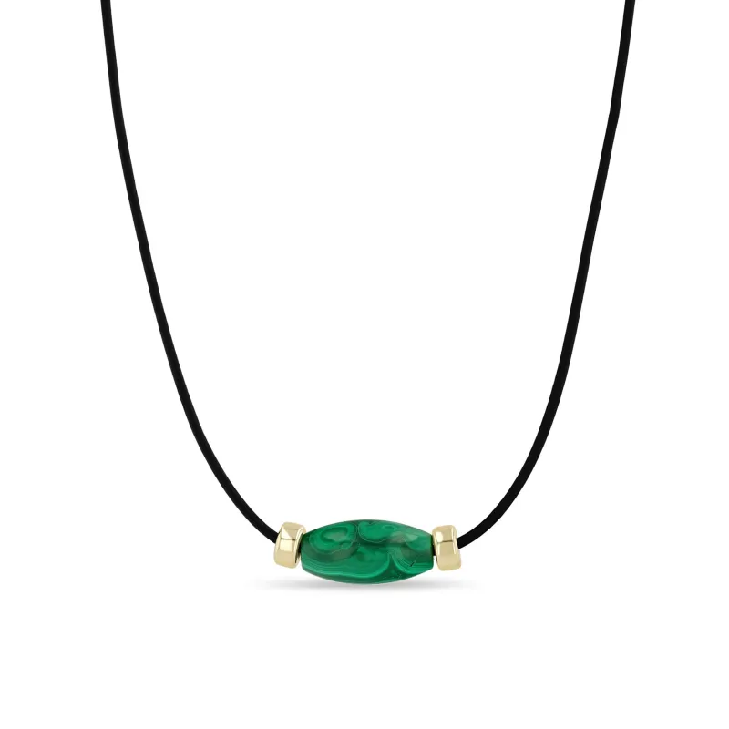 14k Malachite Barrel & Gold Rondelle Bead Leather Cord Necklace sold by Zoe Chicco