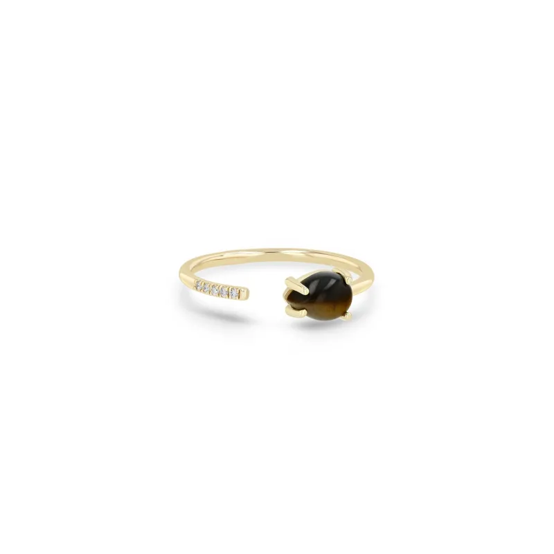 14k Pear Tiger Eye & Pavé Diamond Open Ring sold by Zoe Chicco