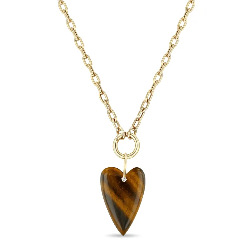 14k Tiger Eye Heart Pendant Medium Square Oval Chain Enhancer Necklace sold by Zoe Chicco