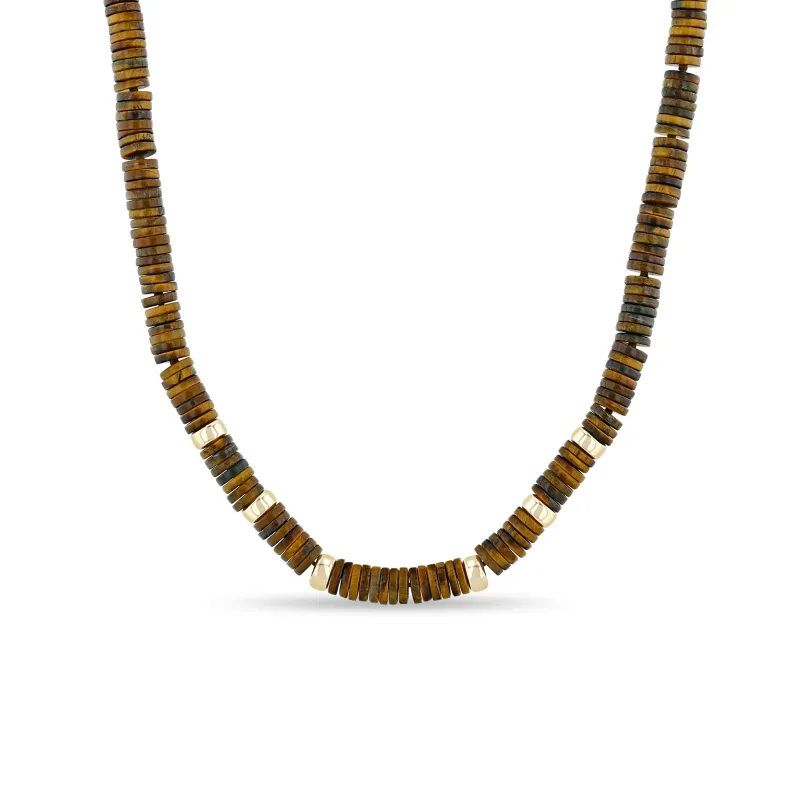 14k Gold & Tiger Eye Heishi Bead Necklace sold by Zoe Chicco