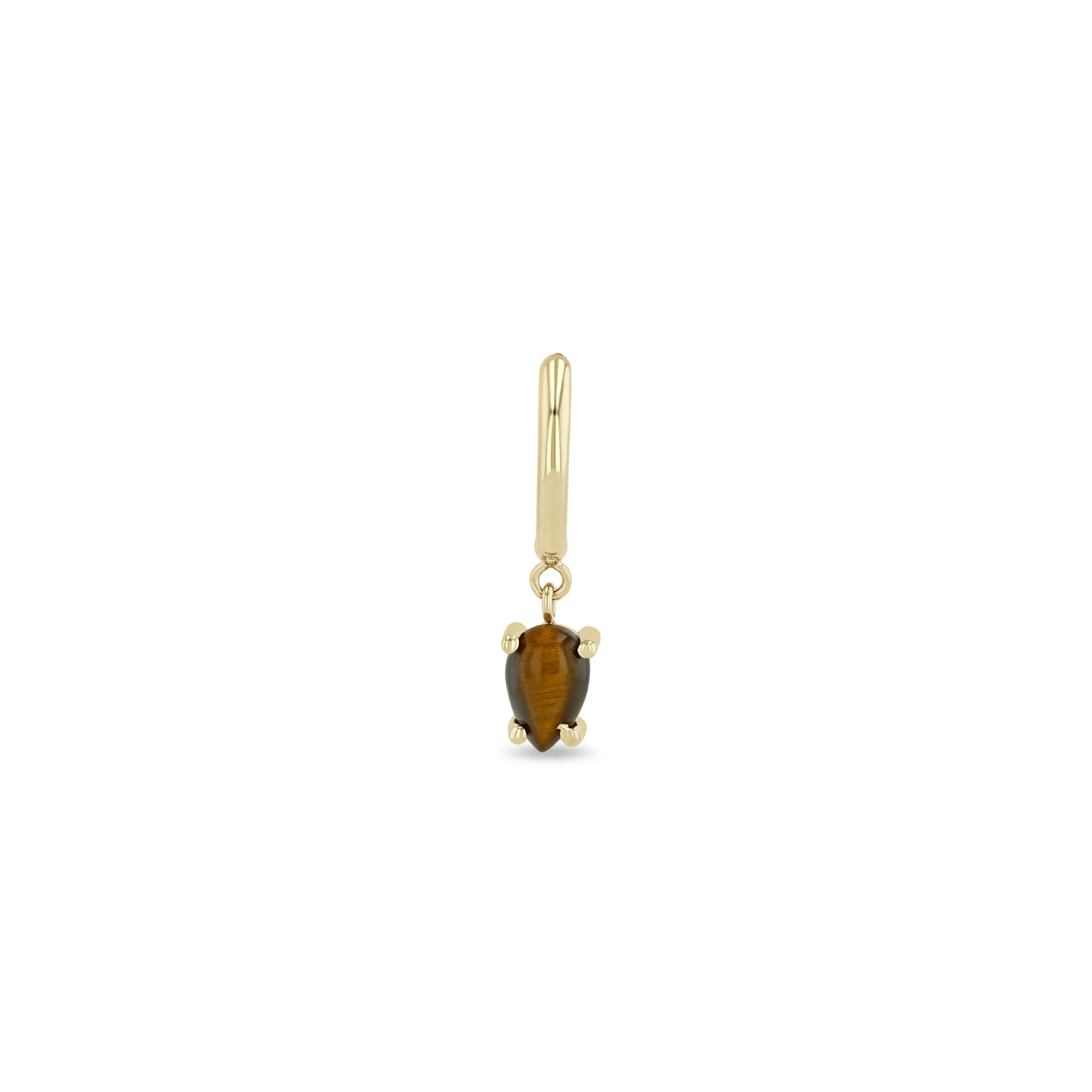 14k Dangling Pear Tiger Eye Small Pavé Diamond Hinge Huggie Hoops sold by Zoe Chicco product image thumbnail 5